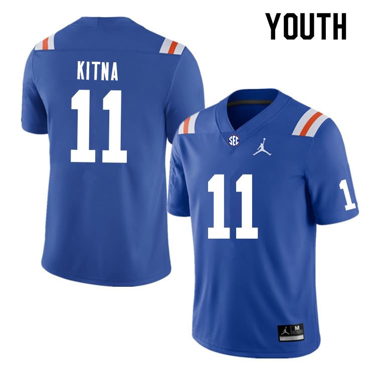 NCAA Florida Gators Jalen Kitna Youth #11 Nike Blue Throwback Stitched Authentic College Football Jersey OXE6764CO